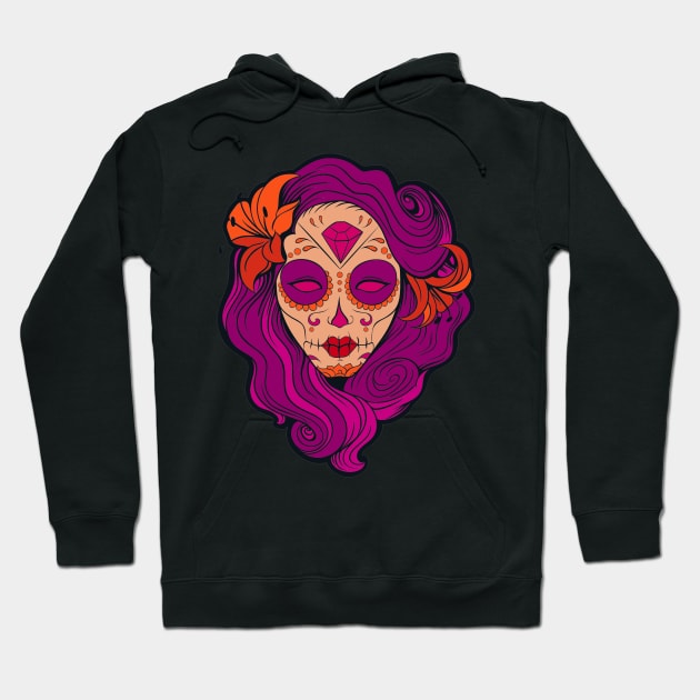 Pink hair Pin-up goth girl graphic design Hoodie by AdrianaHolmesArt